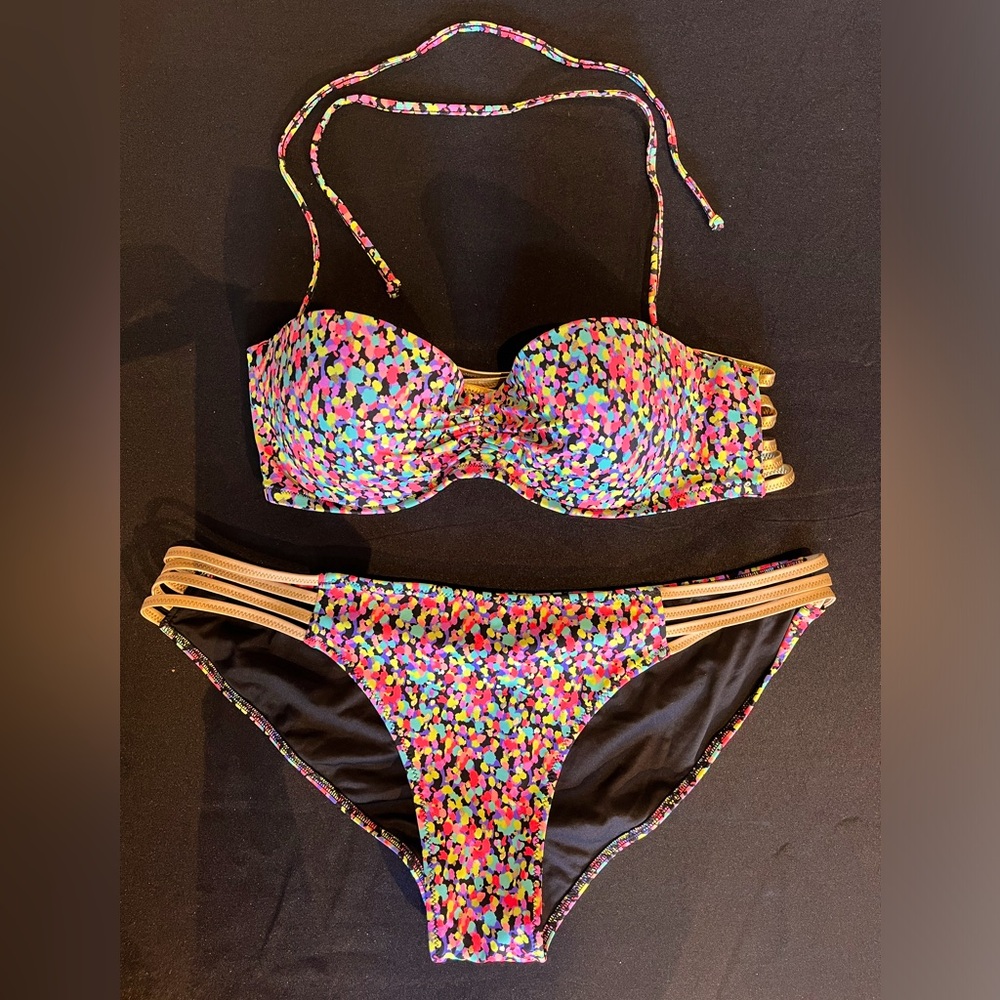 Sexy Victoria’s Secret Multi-Color Bikini w/ Golden Straps